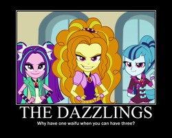 Size: 750x600 | Tagged: safe, screencap, adagio dazzle, aria blaze, sonata dusk, equestria girls, g4, my little pony equestria girls: rainbow rocks, meme, motivational poster, the dazzlings, waifu