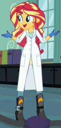Size: 312x646 | Tagged: safe, screencap, sunset shimmer, equestria girls, g4, my little pony equestria girls: friendship games, the science of magic, cropped, female, gloves, lab coat, rubber gloves, solo, sunset the science gal