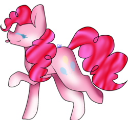 Size: 1024x962 | Tagged: safe, artist:ashleydrawsponies, artist:drawnote, pinkie pie, earth pony, pony, g4, eyes closed, female, mare, raised hoof, simple background, solo, tongue out, transparent background