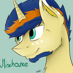 Size: 1417x1417 | Tagged: safe, artist:r0xyr0x, oc, oc only, oc:mischance, pony, unicorn, beard, colt, facial hair, male, solo