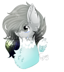 Size: 554x626 | Tagged: safe, artist:twinkepaint, oc, oc only, oc:emerald gemstar, pegasus, pony, crying, discorded, female, floating wings, mare, simple background, solo, transparent background