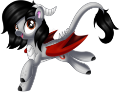 Size: 2736x2065 | Tagged: safe, artist:ilynalta, oc, oc only, oc:scarlet spectrum, dracony, dragon, hybrid, pony, cute, fangs, female, happy, high res, mare, simple background, solo, transparent background