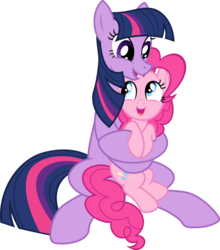 Size: 5277x6000 | Tagged: safe, artist:magister39, pinkie pie, twilight sparkle, earth pony, pony, g4, absurd resolution, duo, hug, race swap, simple background, size difference, tall, transparent background, vector
