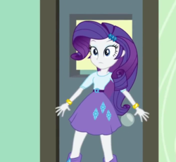 Size: 1056x974 | Tagged: safe, screencap, rarity, equestria girls, g4, my little pony equestria girls, bracelet, clothes, door, female, jewelry, looking at you, skirt, solo