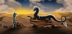 Size: 1280x606 | Tagged: safe, artist:lucky dragoness, oc, oc only, chinese dragon, dragon, earth pony, eastern dragon, pony, fallout equestria, blood, cloud, cloudy, desert, resurrection