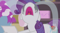 Size: 1234x692 | Tagged: safe, screencap, rarity, pony, forever filly, g4, crying, female, makeup, mare, marshmelodrama, nose in the air, ocular gushers, running makeup, solo, volumetric mouth