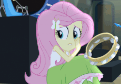 Size: 496x344 | Tagged: safe, screencap, fluttershy, equestria girls, g4, my little pony equestria girls: rainbow rocks, animated, boot, clothes, drums, female, gif, legs, loop, musical instrument, pictures of legs, skirt, tambourine