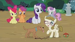 Size: 1920x1080 | Tagged: safe, screencap, apple bloom, rarity, ripley, scootaloo, sweetie belle, zippoorwhill, dog, pony, forever filly, g4, cutie mark crusaders