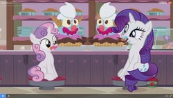 Size: 1920x1080 | Tagged: safe, screencap, rarity, sweetie belle, pony, forever filly, g4, food, ice cream, ice cream parlor, messy eating