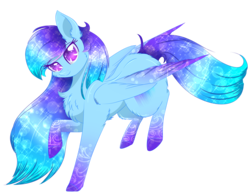 Size: 2394x1865 | Tagged: safe, artist:little-sketches, oc, oc only, oc:northern lights, pegasus, pony, chest fluff, colored pupils, colored wings, colored wingtips, commission, eye clipping through hair, female, fluffy, gradient hooves, gradient mane, looking at you, mare, raised hoof, simple background, smiling, solo, transparent background