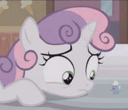 Size: 341x295 | Tagged: safe, screencap, sweetie belle, pony, forever filly, g4, animated, cropped, eating, female, filly, filly clown suprise, gif, long tongue, mare, solo, swallowing, throat bulge, tongue out