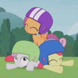 Size: 400x400 | Tagged: safe, screencap, apple bloom, scootaloo, sweetie belle, earth pony, pony, forever filly, g4, animated, cropped, cute, cutealoo, cutie mark crusaders, female, gif, jumping, scootaloo can fly