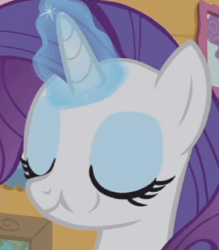 Size: 280x319 | Tagged: safe, screencap, rarity, pony, forever filly, g4, season 7, animated, chewing, cropped, eating, eyes closed, female, gif, glowing horn, horn, magic, nom, solo