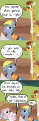 Size: 1471x4500 | Tagged: safe, artist:oneovertwo, clementine, hard hat (g4), wrangler, earth pony, giraffe, pony, sheep, fluttershy leans in, g4, comic, cowboy hat, cowgirl, cowgirl outfit, furry confusion, hard hat, hat, high res, hypocrisy, hypocritical humor, mind screw, unamused