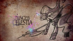 Size: 1280x720 | Tagged: safe, artist:ipoloarts, princess celestia, alicorn, pony, g4, armor, female, glowing horn, horn, limited palette, mare, serious, serious face, solo, warrior celestia, weapon