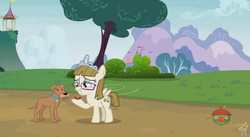 Size: 844x462 | Tagged: safe, screencap, ripley, zippoorwhill, dog, pegasus, pony, forever filly, g4, female, filly, foal, jewelry, tiara