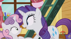 Size: 844x462 | Tagged: safe, screencap, rarity, sweetie belle, pony, forever filly, g4