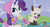 Size: 844x462 | Tagged: safe, screencap, rarity, sweetie belle, pony, forever filly, g4, balloon bouquet, lamb costume, little bo peep, rari-bo peep, sheepie belle, sweetie belle is not amused