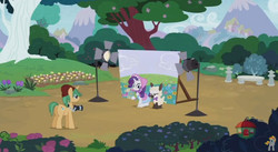 Size: 844x462 | Tagged: safe, screencap, rarity, snapshot, sweetie belle, pony, forever filly, g4, clothes, costume, photo shoot, rari-bo peep, sheepie belle