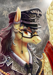 Size: 1024x1448 | Tagged: safe, artist:begasus, oc, oc only, pegasus, pony, clothes, colored pupils, commission, female, glasses, hat, looking at you, mare, military uniform, officer's hat, solo, uniform