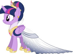 Size: 3942x2911 | Tagged: safe, artist:nstone53, twilight sparkle, alicorn, pony, fanfic:daughter of discord, g4, alternate hairstyle, clothes, crown, dress, female, folded wings, high res, mare, regalia, simple background, solo, transparent background, twilight sparkle (alicorn), vector