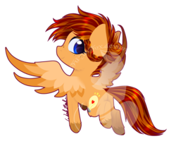 Size: 900x744 | Tagged: safe, artist:fuyusfox, oc, oc only, oc:amber grace, pegasus, pony, braid, chibi, colored hooves, colored wings, commission, cute, female, flying, freckles, looking at you, looking back, mare, rear view, solo, spread wings, underhoof, unshorn fetlocks, watermark, wings