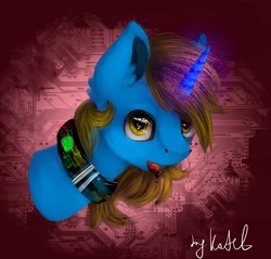 Size: 928x888 | Tagged: safe, artist:moonwolfpony, oc, oc only, pony, unicorn, collar, solo, tongue out