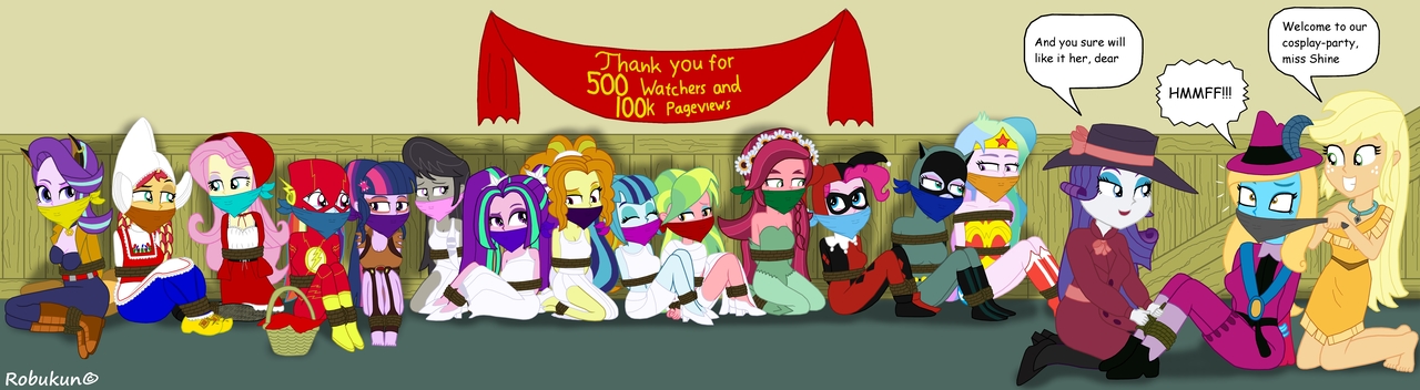 Safe Artist Robukun Adagio Dazzle Applejack Aria Blaze Fluttershy Gloriosa