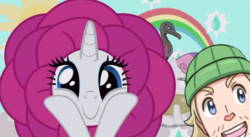 Size: 1200x659 | Tagged: safe, edit, edited screencap, screencap, rarity, sweetie belle, pony, salazzle, forever filly, g4, clothes, costume, cute, female, flower, flower costume, flowerity, hiker dave, male, meme, photobomb, pokémon, seedie belle, squishy cheeks