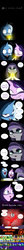 Size: 2481x26109 | Tagged: safe, artist:doublewbrothers, derpy hooves, maud pie, starlight glimmer, trixie, oc, oc:treforce, devil, earth pony, pony, unicorn, g4, absurd resolution, army of darkness, cloak, clothes, comic, derp, descriptive noise, edgy, fangs, female, mare, patreon, patreon logo, satan, silly face