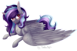 Size: 2246x1491 | Tagged: safe, artist:shadow-nights, oc, oc only, oc:sketchy howl, pegasus, pony, commission, female, large wings, mare, prone, simple background, smiling, solo, tongue out, transparent background, wings