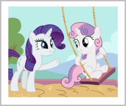 Size: 9261x7846 | Tagged: safe, artist:pink1ejack, rarity, sweetie belle, pony, forever filly, g4, absurd resolution, cute, happy, push, sand, sisters, swing, underhoof