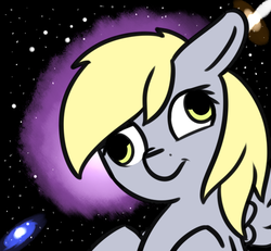 Size: 578x535 | Tagged: safe, artist:neuro, derpy hooves, pegasus, pony, g4, female, floppy ears, mare, solo, space