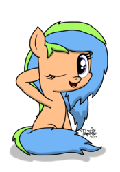 Size: 756x1080 | Tagged: dead source, safe, artist:php142, oc, oc only, earth pony, pony, aggie.io, female, long mane, looking at you, mare, one eye closed, solo, wink