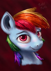Size: 1000x1400 | Tagged: safe, artist:pastelpupils, rainbow dash, pegasus, pony, g4, bust, female, looking at you, portrait, smiling, solo