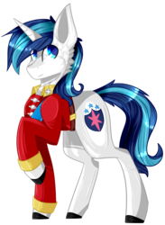 Size: 1598x2185 | Tagged: safe, artist:sonica98, shining armor, pony, unicorn, g4, cheek fluff, clothes, male, raised hoof, simple background, solo, transparent background
