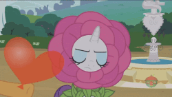 Size: 700x394 | Tagged: safe, screencap, rarity, sweetie belle, twisty pop, pony, forever filly, g4, animated, balloon, deflation, denied, flower costume, flowerity, gif, heart balloon, sad