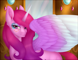 Size: 3000x2300 | Tagged: safe, artist:minelvi, artist:rubyflank, princess cadance, oc, oc only, alicorn, pony, g4, alicorn oc, collaboration, colored wings, female, high res, large wings, looking at you, mare, missing accessory, mother, multicolored wings, smiling, solo, wings