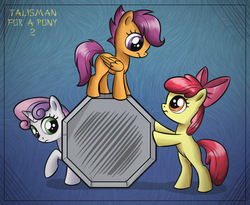 Size: 1100x900 | Tagged: safe, artist:sirzi, apple bloom, scootaloo, sweetie belle, earth pony, pegasus, pony, unicorn, comic:talisman for a pony, g4, cover, cover art, cutie mark crusaders, jackie chan adventures, talisman