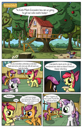 Size: 2030x3130 | Tagged: safe, artist:sirzi, apple bloom, scootaloo, sweetie belle, pony, vampire fruit bat, comic:talisman for a pony, g4, apple, clubhouse, comic, crusaders clubhouse, cutie mark crusaders, earthworm jim, food, high res, mushroom
