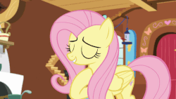 Size: 518x292 | Tagged: safe, screencap, fluttershy, butterfly, pegasus, pony, fluttershy leans in, g4, season 7, animated, cute, female, folded wings, gif, mare, shyabetes, solo, wings