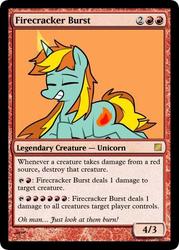 Size: 375x523 | Tagged: safe, firecracker burst, pony, g4, card, ccg, cute, grin, magic, magic the gathering, smiling, trading card