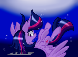 Size: 4528x3296 | Tagged: safe, artist:lovehtf421, twilight sparkle, alicorn, pony, g4, asphyxiation, bubble, drowning, female, fetish, high res, imminent death, looking back, mare, peril, solo, stuck, twilight sparkle (alicorn), underwater