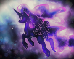 Size: 1005x800 | Tagged: safe, artist:not-ordinary-pony, tantabus, alicorn, pony, g4, color porn, female, flying, galaxy mane, mare, rear view, solo