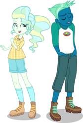 Size: 6399x9500 | Tagged: safe, artist:limedazzle, sky stinger, vapor trail, equestria girls, g4, my little pony equestria girls: legend of everfree, top bolt, absurd resolution, alternate hairstyle, alternate universe, clothes, duo, equestria girls-ified, eyes closed, hand in pocket, open mouth, pants, shirt, shorts, show accurate, simple background, smiling, transparent background