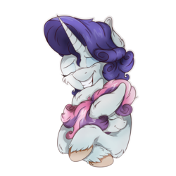 Size: 3072x3072 | Tagged: safe, artist:check3256, rarity, sweetie belle, pony, g4, eyes closed, female, high res, hug, sibling love, siblings, simple background, sisterly love, sisters, smiling, transparent background, unshorn fetlocks