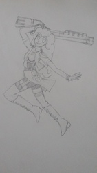 Size: 1152x2048 | Tagged: safe, pinkie pie, equestria girls, g4, female, final fantasy, gun, monochrome, pencil drawing, solo, traditional art, weapon