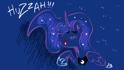 Size: 1152x648 | Tagged: safe, artist:chirpy-chi, princess luna, alicorn, pony, g4, cute, eyes closed, female, huzzah, lunabetes, mare, ms paint, raised hoof, solo