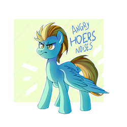 Size: 1653x1652 | Tagged: safe, artist:ghst-qn, lightning dust, pegasus, pony, g4, abstract background, angry, angry horse noises, colored pupils, descriptive noise, female, frown, horse noises, meme, solo