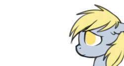 Size: 425x226 | Tagged: safe, artist:ghst-qn, derpy hooves, pegasus, pony, g4, animated, blinking, female, floppy ears, gif, gray background, lidded eyes, no pupils, sad, simple background, solo, tired, white background